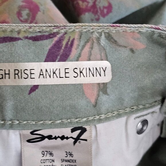 NWT Seven 7 Jeans Womens 10 High Rise Ankle Skinny Green Floral Stretch Denim - Picture 4 of 15